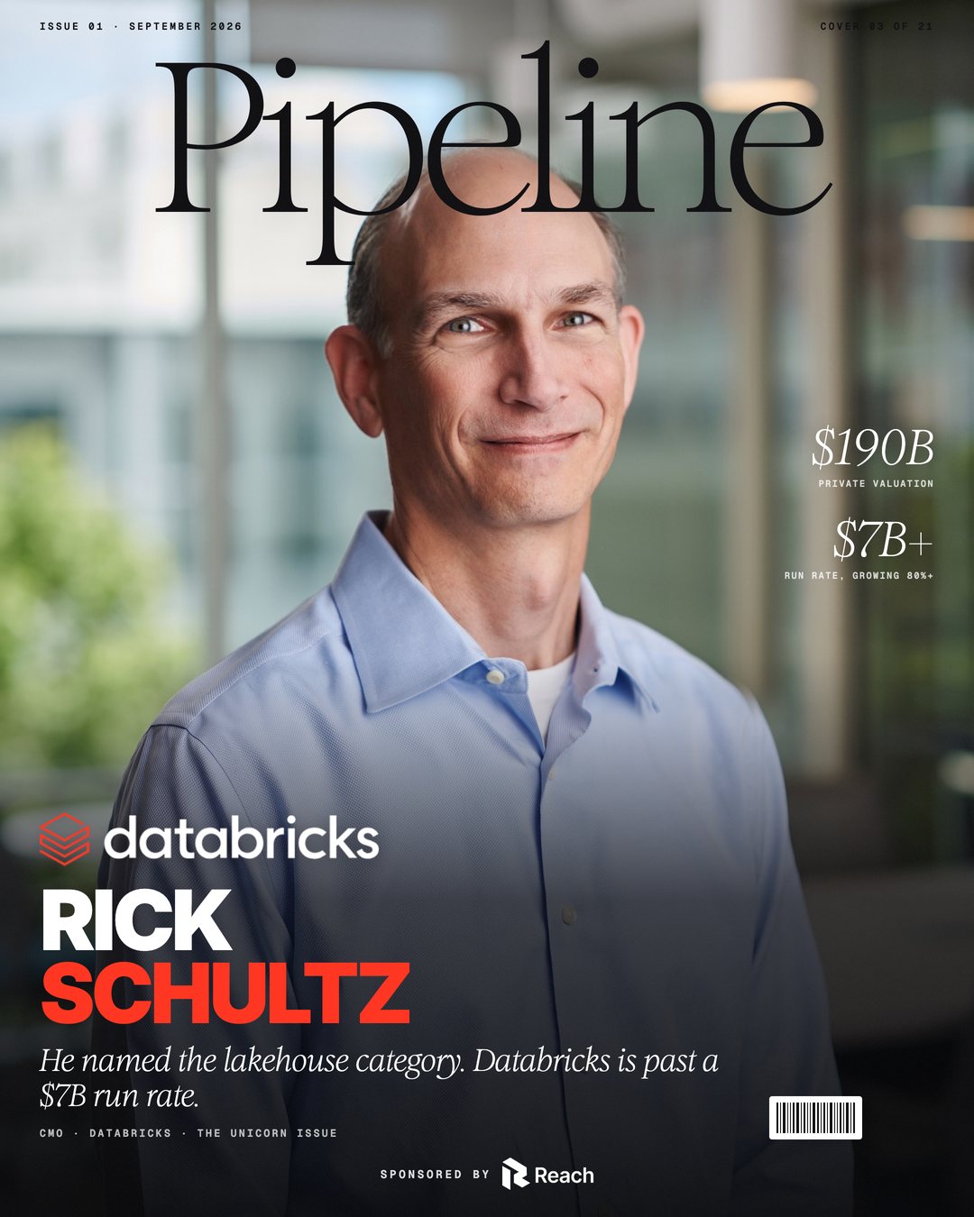 Rick Schultz, CMO at Databricks, on the cover of Pipeline, Issue 01